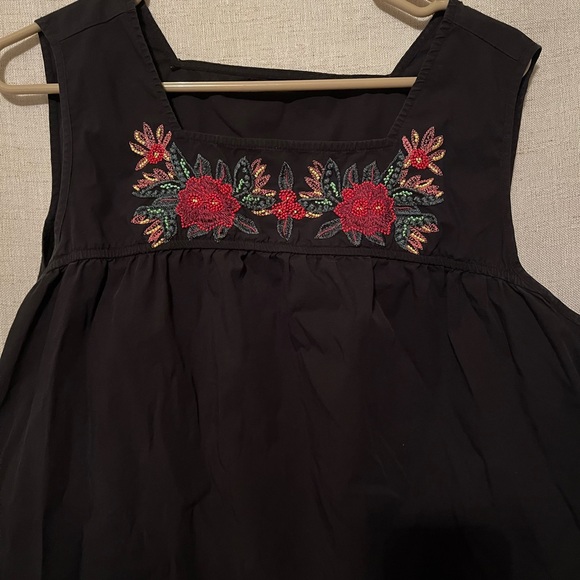 Embroidered Black Peasant Top Size L - Picture 2 of 5
